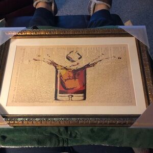 Framed Art Print of glass of bourbon with Gold Frame